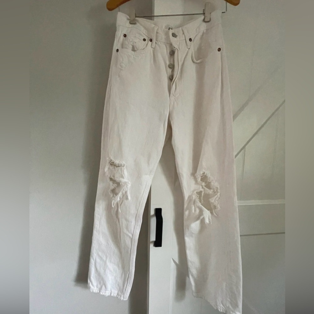 Agolde‎ High Rise White Distressed Jeans